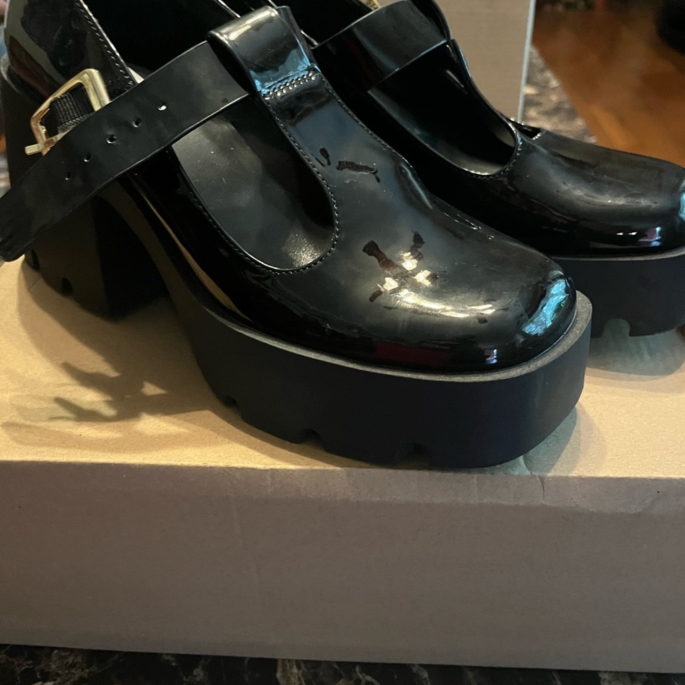 Steve Madden Black Platform Mary Janes with Gold Buckle